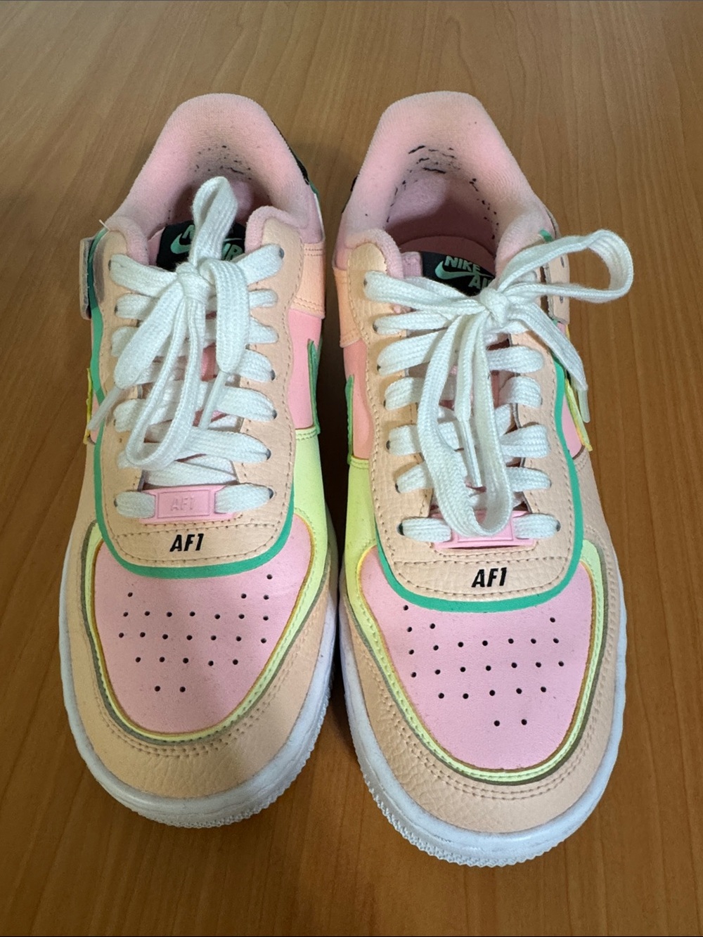 Nike Kids AF1 Low-Top Sneakers in Pink, Green & Peach